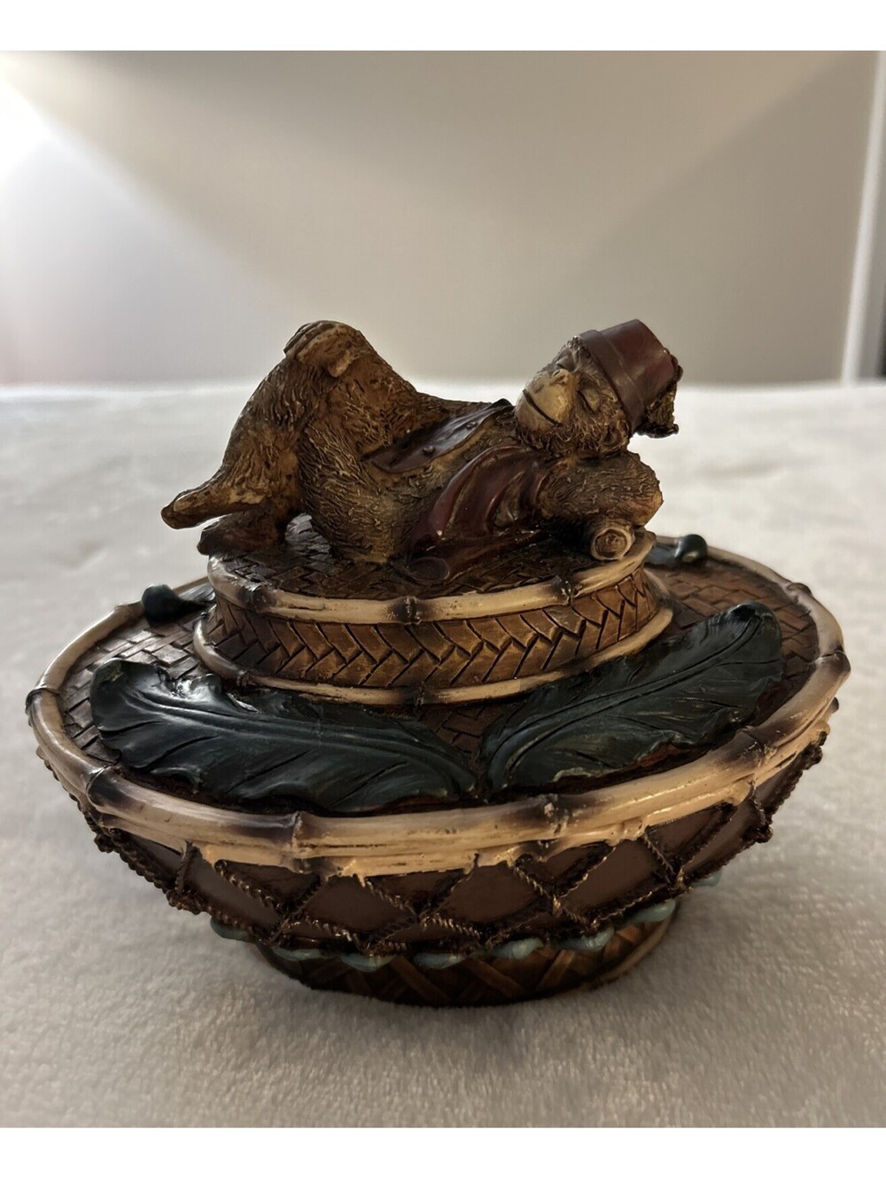 B38 Monkey Bowl With Lid Trinket Box Monkey Large Container